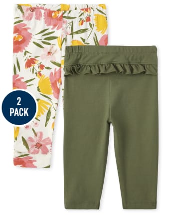 Pack de 2 pantalones con volantes florales para bebé niña