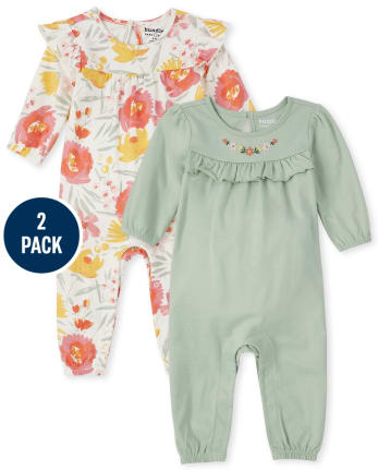Baby Girls Floral Jumpsuit 2-Pack