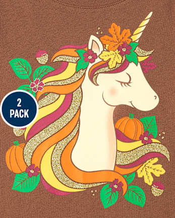 Toddler Girls Turkey Unicorn Graphic Tee 2-Pack