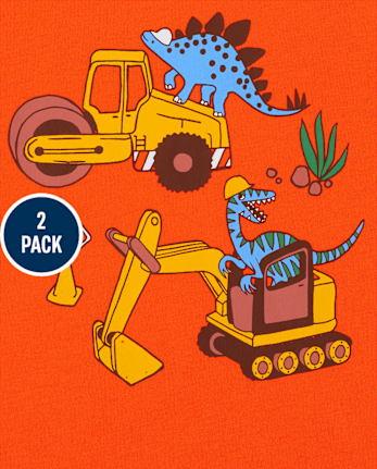 Toddler Boys Dino Construction Top 2-Pack