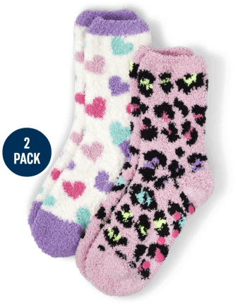 Lot de 2 paires de chaussettes douillettes léopard pour fille