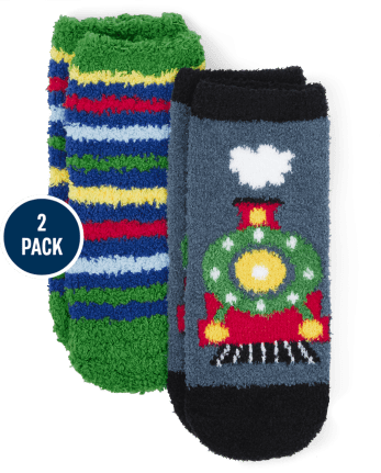 Toddler Boys Train Cozy Socks 2-Pack