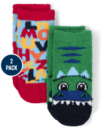 Lot de 2 paires de chaussettes douillettes Dino pour tout-petits garçons