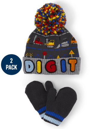 Toddler Boys Construction Pom Pom Hat