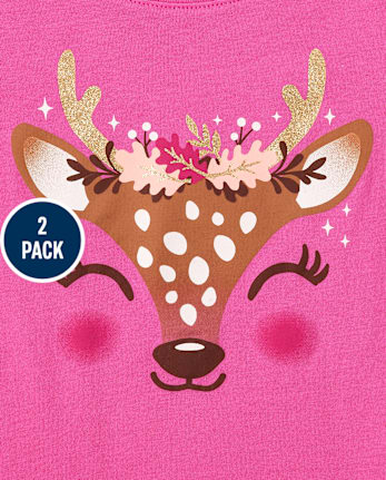 Baby And Toddler Girls Animal Graphic Tee 2-Pack