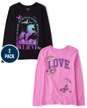Pack de 2 camisetas con estampado de unicornio Love de Girls