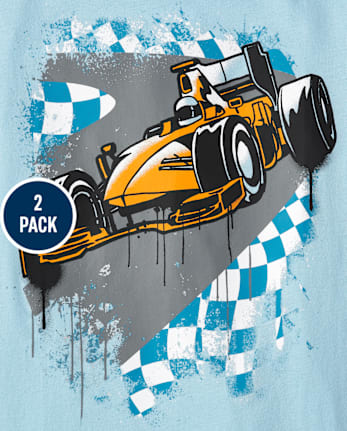 Camiseta con gráfico Racecar Monster Truck para niños, paquete de 2