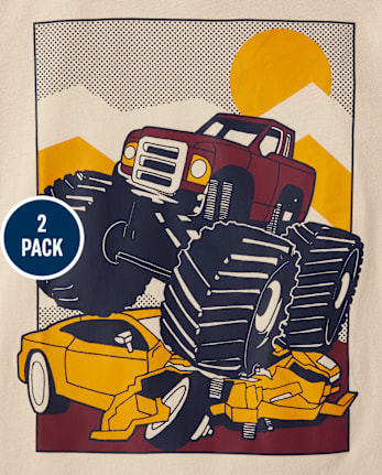 Camiseta con gráfico Racecar Monster Truck para niños, paquete de 2