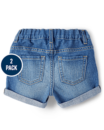 Toddler Girls Roll Cuff Denim Shortie Shorts 2-Pack