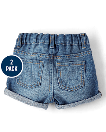Paquete de 2 pantalones cortos midi de mezclilla con puños vueltos para niñas pequeñas