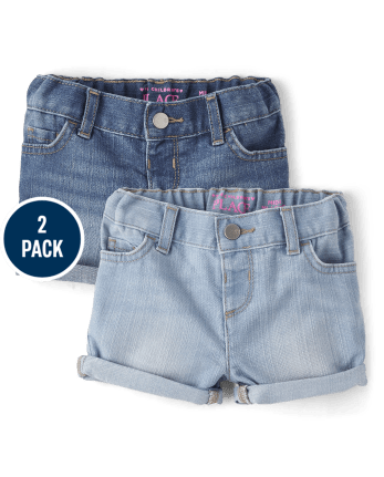 Toddler Girls Roll Cuff Denim Midi Shorts 2-Pack