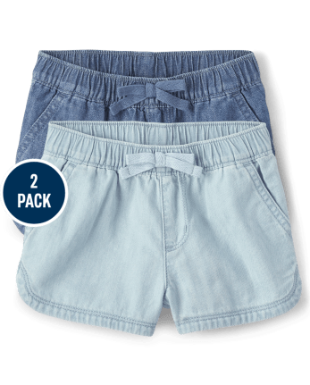Toddler Girls Chambray Pull On Shorts 2-Pack