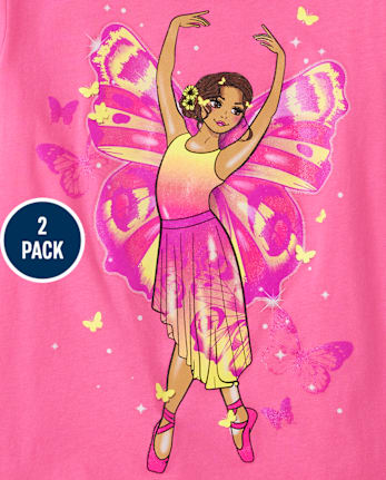 Girls Ballerina Fairy Graphic Tee 2-Pack