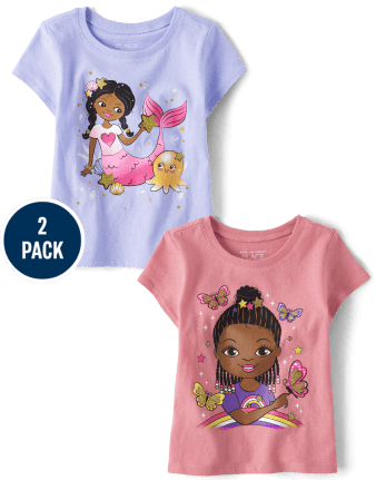 Baby And Toddler Girls Mermaid Graphic Tee 2-Pack