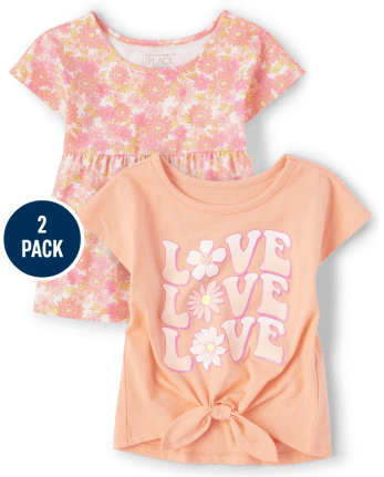 Lot de 2 hauts à nouer sur le devant Love pour toute-petite fille