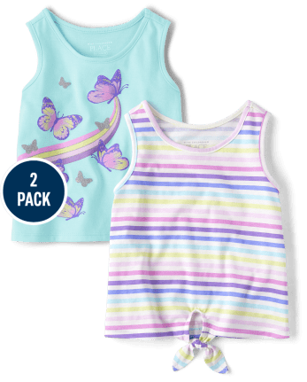 Toddler Girls Striped Tie Front Tank Top 2-Pack