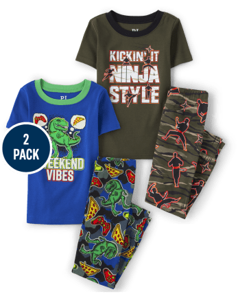 Boys Ninja Dino Snug Fit Cotton Pajamas 2-Pack