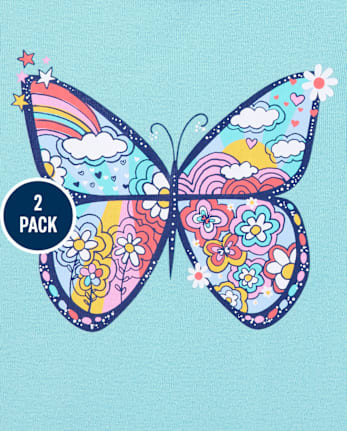 Girls Butterfly Snug Fit Cotton Pajamas 2-Pack