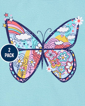 Girls Butterfly Snug Fit Cotton Pajamas 2-Pack
