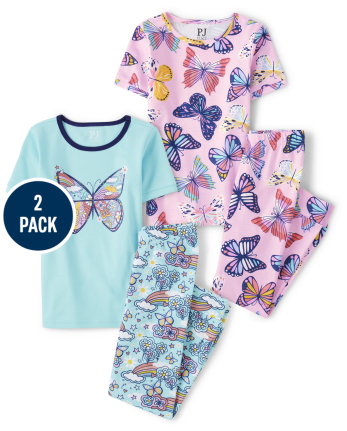 Lot de 2 pyjamas en coton coupe ajustée papillon pour filles