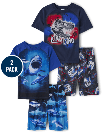 Boys Short Raglan Sleeve Dino And Shark Pajamas 2-Pack | The Children's ...