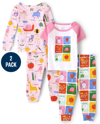 Lot de 2 pyjamas en coton coupe ajustée Icon pour bébés et petites filles - WHITE