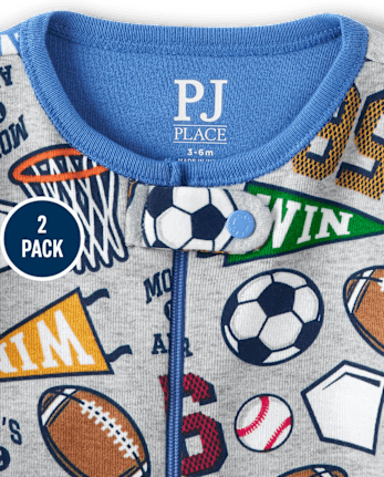 Pijama deportivo de una pieza de algodón con ajuste ceñido para bebés y niños pequeños, paquete de 2
