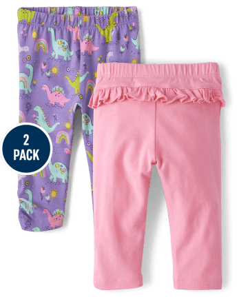 Baby Girls Dino Ruffle Pants 2-Pack