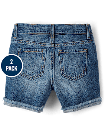 Girls Denim Roll Cuff Midi Shorts 2-Pack