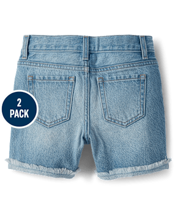 Girls Denim Roll Cuff Midi Shorts 2-Pack