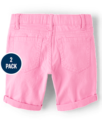 Girls Roll Cuff Twill Skimmer Shorts 2-Pack
