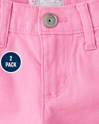 Girls Roll Cuff Twill Skimmer Shorts 2-Pack