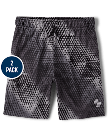 Paquete de 2 pantalones cortos de baloncesto de rendimiento de malla con estampado para niños