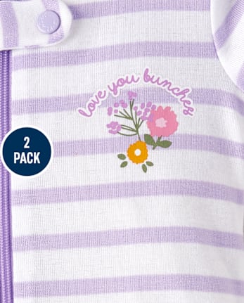 Baby And Niños pequeños Niña Floral Snug Fit Pijamas de una pieza de algodón, paquete de 2