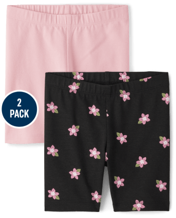 Pack de 2 shorts ciclistas de punto y estampado Mix and Match para niñas pequeñas | Children's Place - DECO SHELL