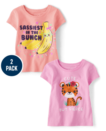 Paquete de 2 camisetas con estampado Sassy para bebés y niñas pequeñas