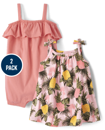 Baby Girls Pineapple Bodysuit Dress 2-Pack