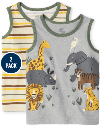 Baby And Toddler Boys Animal Tank Top 2-Pack