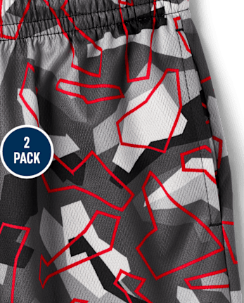 Paquete de 2 pantalones cortos de baloncesto de rendimiento de malla con estampado para niños