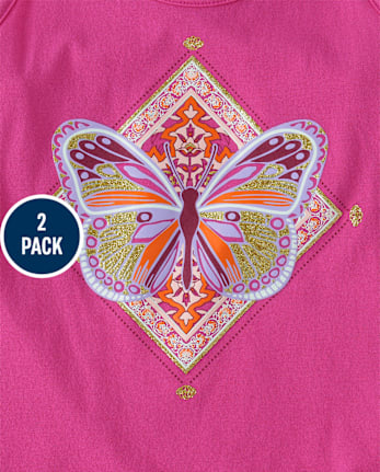 Pack de 2 camisetas sin mangas con estampado gráfico para niñas