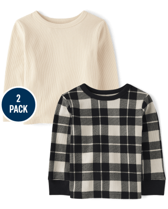 Paquete de 2 camisetas térmicas a cuadros para bebés y niños pequeños