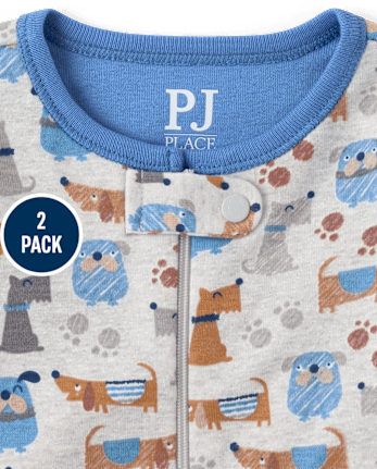 Baby And Toddler Boys Dog Snug Fit Cotton One Piece Pajamas 2-Pack