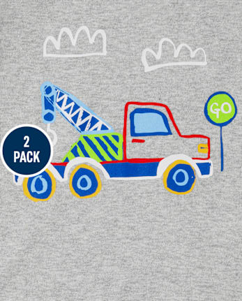 Pijamas de algodón ajustados para camiones de construcción para bebés y niños pequeños, paquete de 2