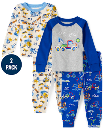 Pijamas de algodón ajustados para camiones de construcción para bebés y niños pequeños, paquete de 2