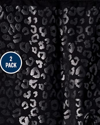 Girls Foil Leopard Fleece-Lined Leggings 2-Pack