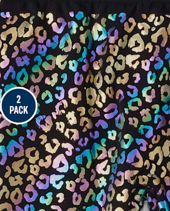 Girls Foil Leopard Fleece-Lined Leggings 2-Pack
