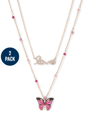 Girls Butterfly Love Layered Necklace 2-Pack