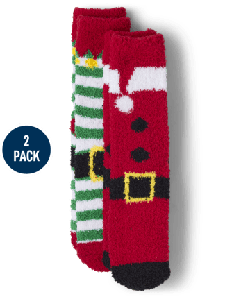 Adult Matching Family Santa Elf Suit Cozy Socks 2-Pack