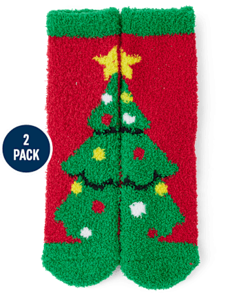 Calcetines acogedores unisex para niños con luces familiares a juego, árbol de Navidad, paquete de 2