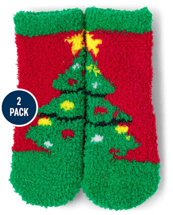 Calcetines acogedores unisex para bebés y niños pequeños con luces familiares a juego para árboles de Navidad, paquete de 2